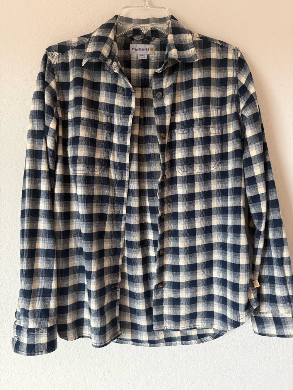 Carhartt Navy and White Plaid Button-Up Shirt
